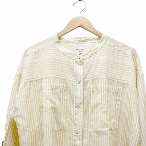 NWT Wrap London Striped Cotton Snap Front Oversized Blouse Tuscan Sun Size 6 NEW - Picture 4 of 15
